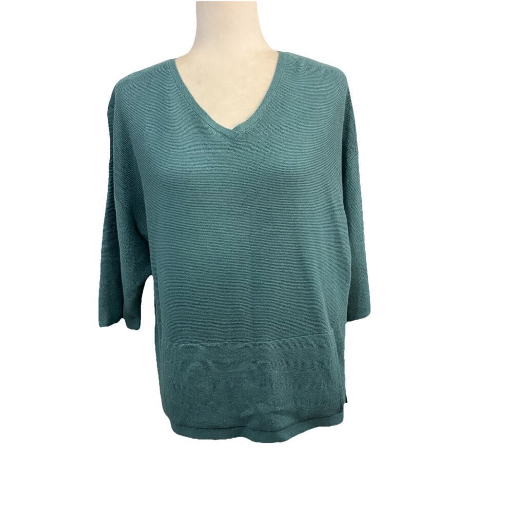 Pure Jill Women’s Silk Blend Green 3/4 Sleeve Sweater v neck pocket XS Petite